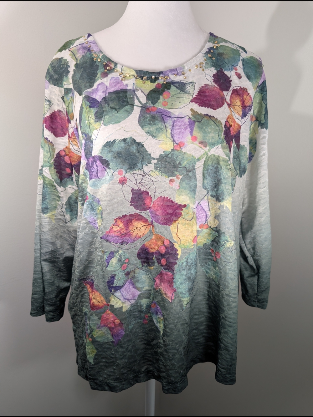 Alfred Dunner Multicolor Floral Ombre 3/4 Sleeve Top Size PXL